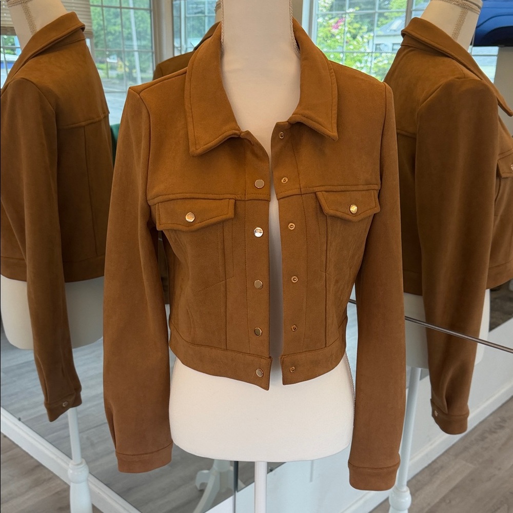 Windsor Caramel Brown Cropped Suede Jean Jacket